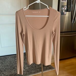 Abercrombie and Fitch Ribbed Scoop Neck Top Beige Medium